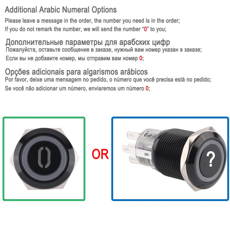 Description Picture 2 of item19mm Black Momentary Reset Waterproof Metal Push Button Switch LED Number Letter for Elevator Lift Custom-made Reset 24V