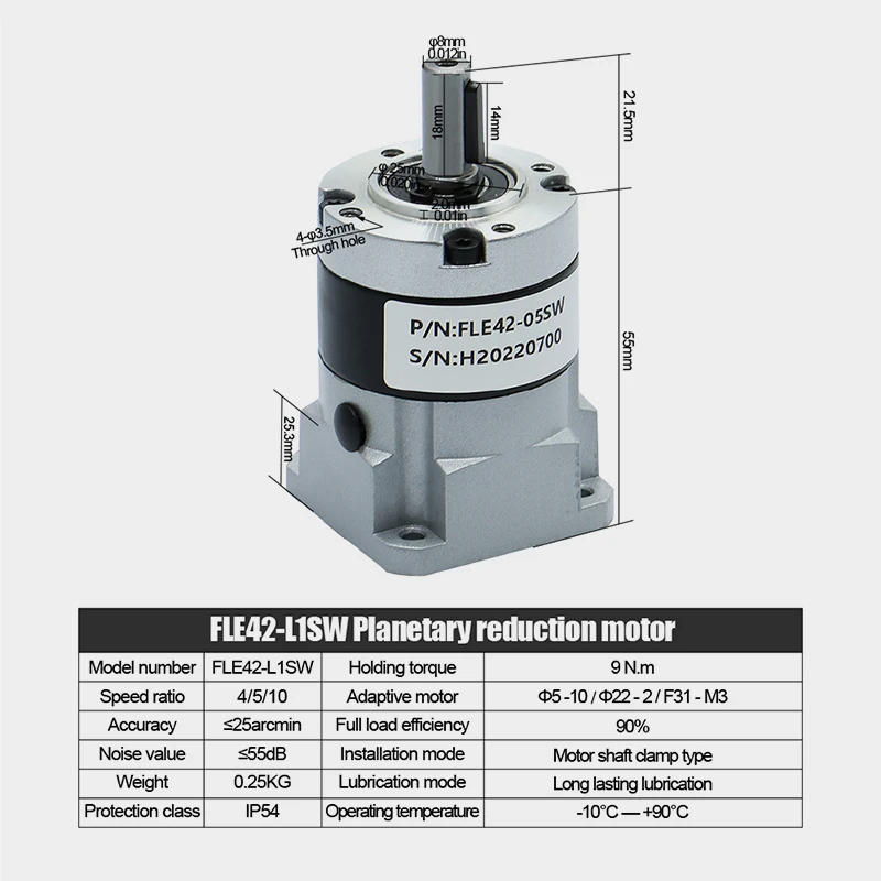 Description Picture 3 of itemHigh Precision Planetary FLE42-LSW Gearbox Speed Reducer for Nema17 42 Stepper Motor ratio 4/5/10/20/25/50 input 5mm output 8