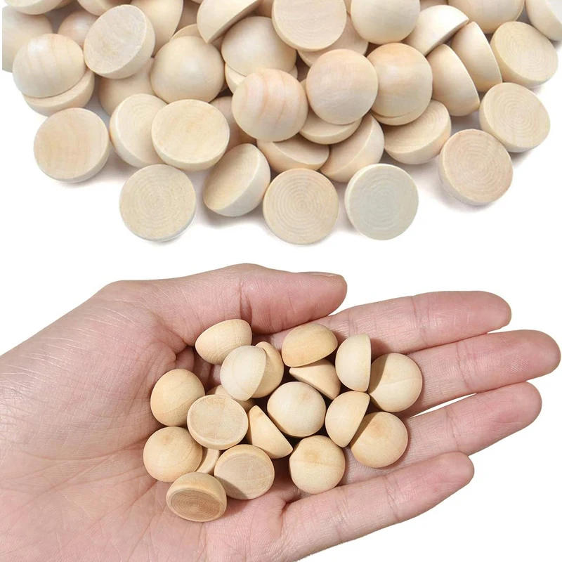 Description Picture 3 of itemHalf Wood Balls Bead Natural Half Wooden Balls Unfinished Split Wood Beads DIY Craft Arts Christmas Decor Half Round Wood Balls