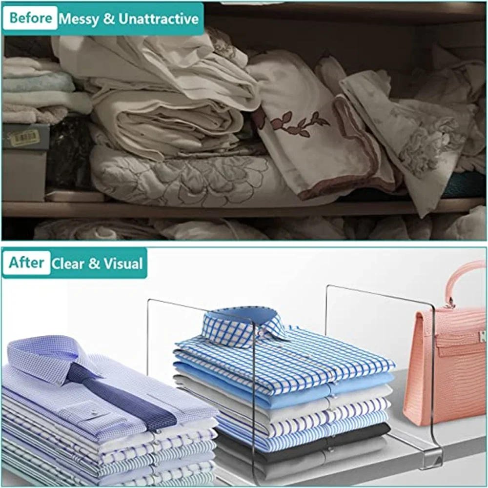 Description Picture 6 of item1 Pcs Clear Acrylic Closet Shelf Bookcase Divider Home Use Wardrobe Shelf Bookcase Divider Baffle Commodity Storage