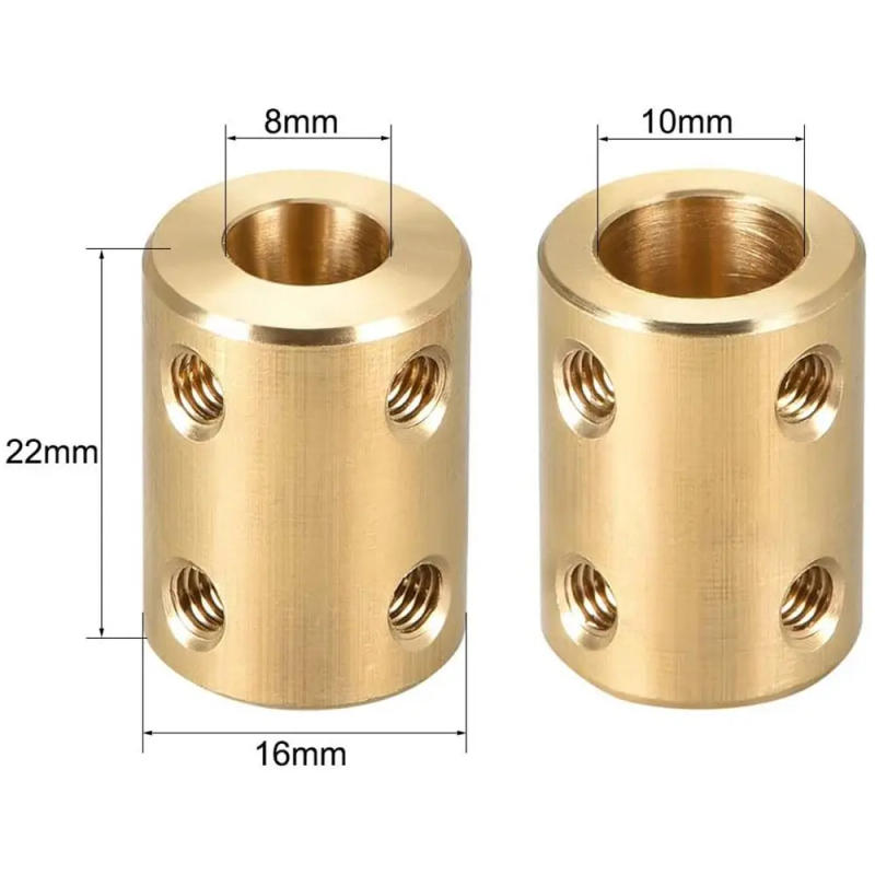 Description Picture 3 of item2Pcs L22XD16 Rigid Coupling Set Screw Copper Yellow Steel Transmission Connector 8mm to 10mm Bore Shaft Coupler Connector