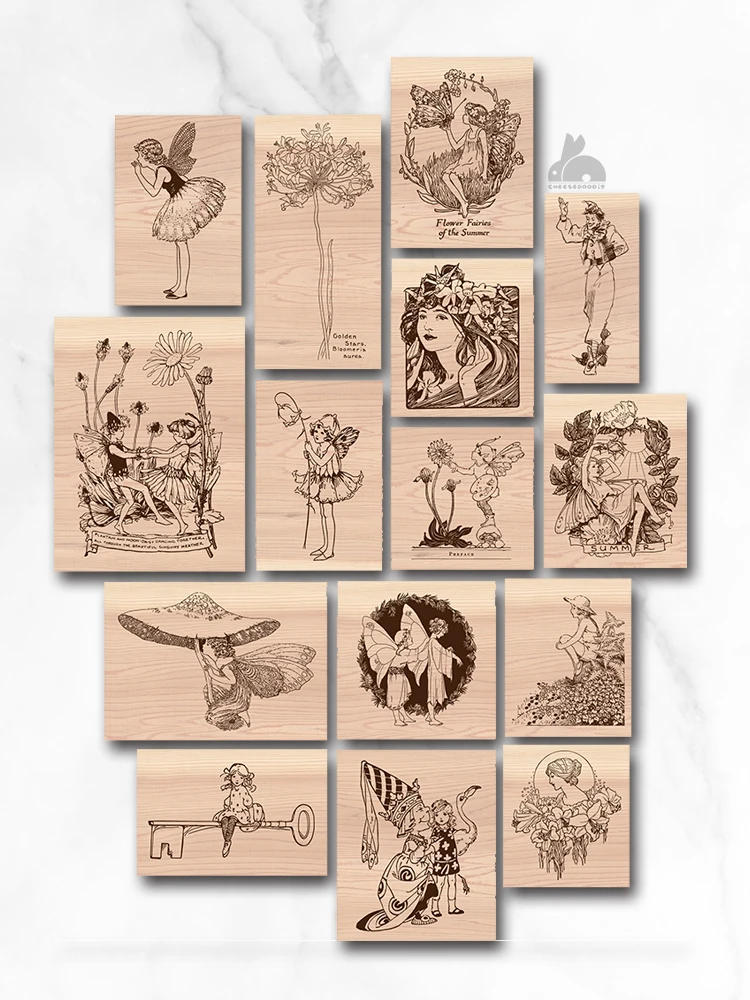 Description Picture 2 of itemRetro Fairy Flower Girl Mushroom Wooden Rubber Stamp Set DIY Scrapbooking Photo Album Card Making Wood Seal
