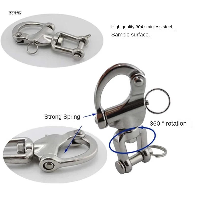 Description Picture 6 of itemSnap Swivel 304 Stainless Steel Shackle Marine Boat Sail Hardware 6.8 x 3 cm Heavy duty high strength swivel snap shackle hook