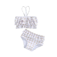 Little Girl s Summer Bikini 2 Pcs Set Plaid Print Crop Cami Tops with Ruffled Shorts Swimsuit