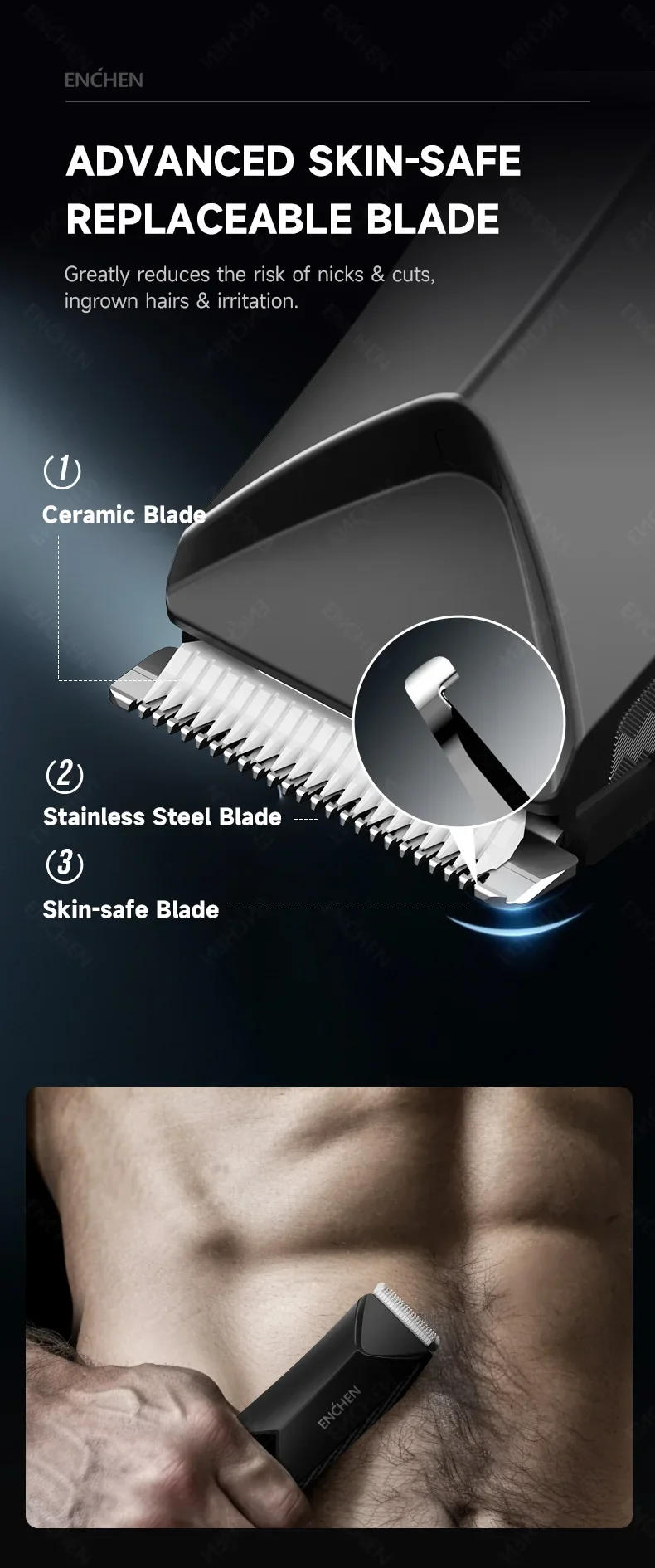 Description Picture 4 of itemENCHEN Hair Trimmers Professional Privacy Trimmer Waterproof Clippers Rechargeable Haircut Machine Hair Trimmer for Men SPARK 2