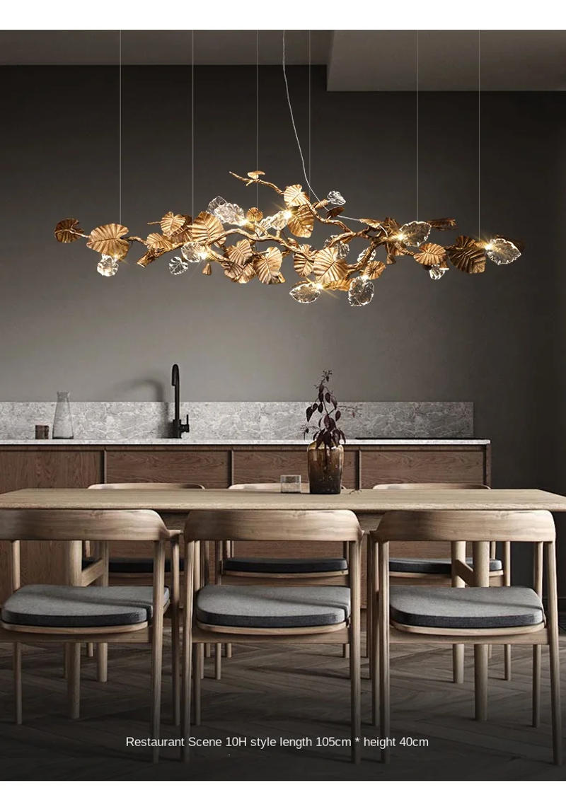 Description Picture 5 of itemNEW Luxury Chandelier All Copper Leaves Pendant Light for Kitchen Island LED Hanging Lighting Fixture Dining Room Home Decor