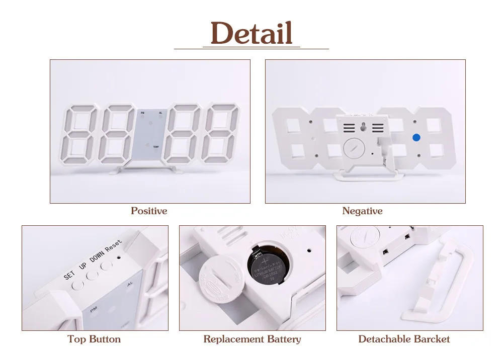 Description Picture 3 of itemDigital Table Clock Desktop Wall LED Light Alarm Clock INS Digital Antique Style 3d Wall Clock with Backlight Home Decor