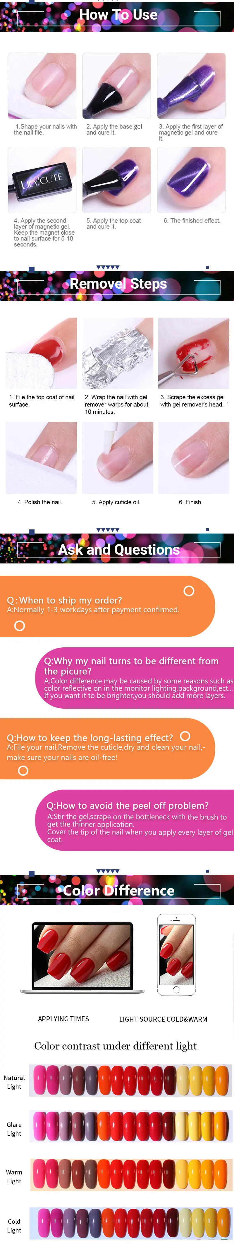 Description Picture 4 of itemLILYCUTE 7ml Neon Reflective Glitter Cat Magnetic Gel Colorful Laser Gel Nail Polish Semi Permanent Nail Art Glitter Gel Polish