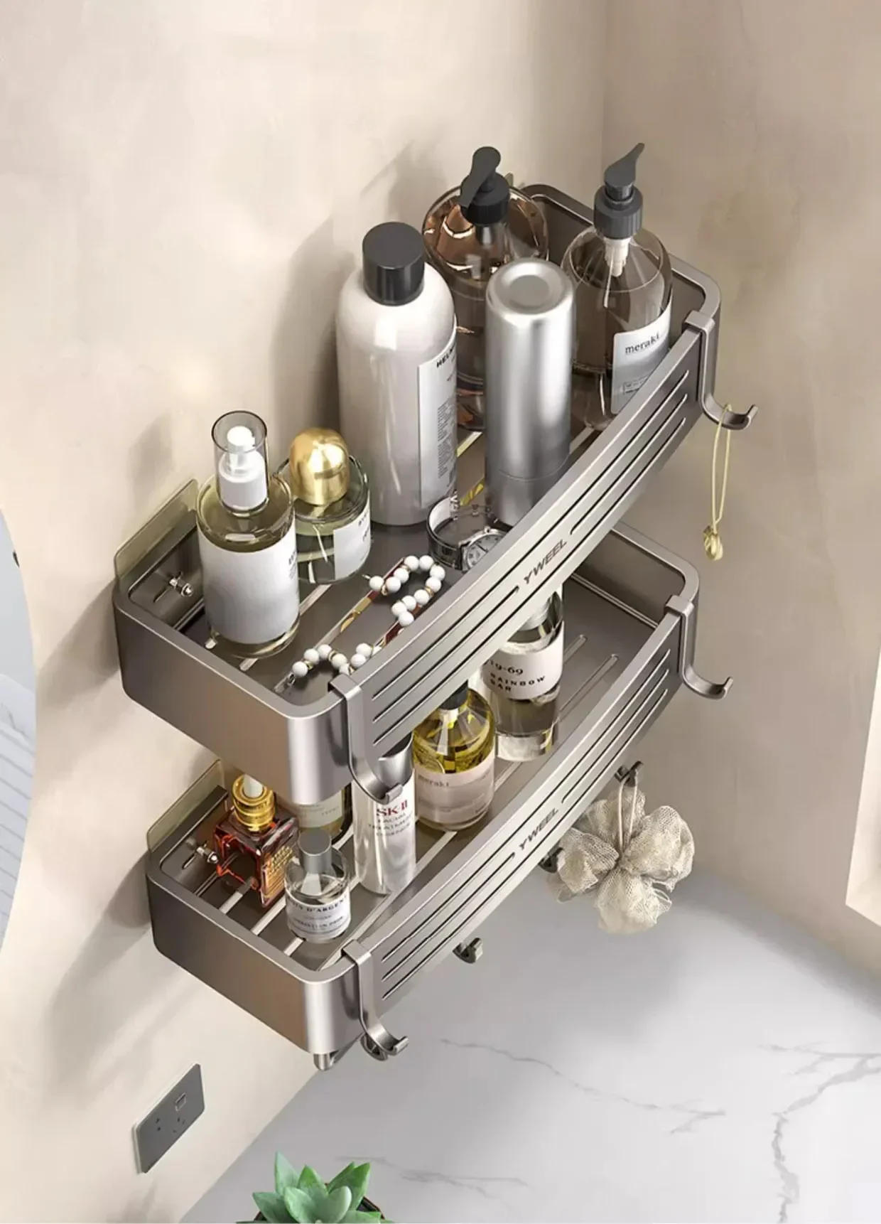 Description Picture 4 of item1-3 Floors Wall Mounted No Drill Bathroom Shelf Shower Shelf Makeup Organizer Shelf Shampoo Stand Bathroom Accessories