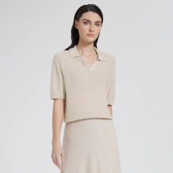BC1138 Luxury women's clothing 30% mulberry silk 40% linen pullover sequin polo knit sweater