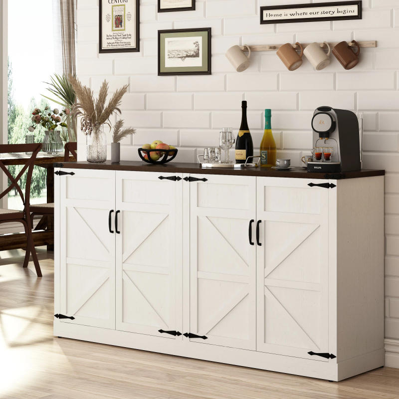 Description Picture 3 of item65 Inch Sideboard Buffet Cabinet with Storage, Farmhouse Kitchen Wooden Coffee Bar Buffet Table with Adjustable Shelves