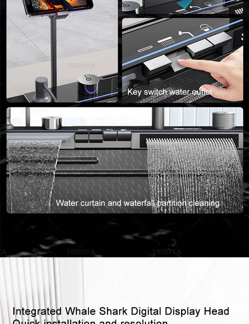 Description Picture 5 of itemWaterfall Kitchen Sink  Single-Slot with intelligent Mobile phone holder Stainless Steel Pull-Out Faucet,Smart Honeycomb embosse