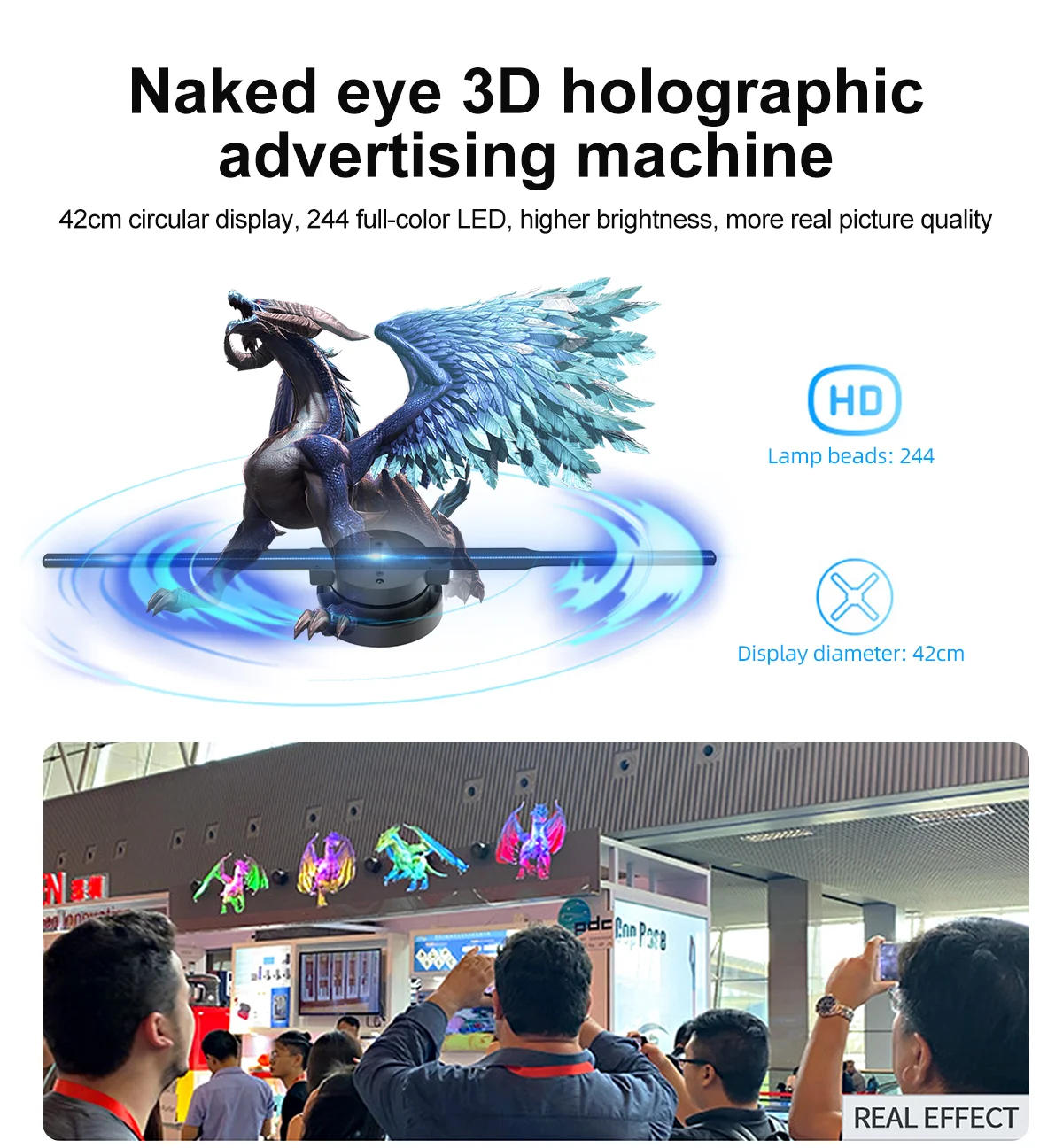 Description Picture 2 of itemPD42 HD 3D Hologram Projector Fan Wifi Display Logo Light Led Sign Holographic Lamp Advertising Light Halloween Christmas Gift