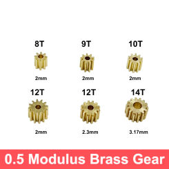 1PC 0.5 Modulus 8T 9T 10T 12T 14T Metal Copper Brass Gear Pinion Transmission Gear for 2mm 2.3mm 3.17mm Shaft DIY RC Toy Car