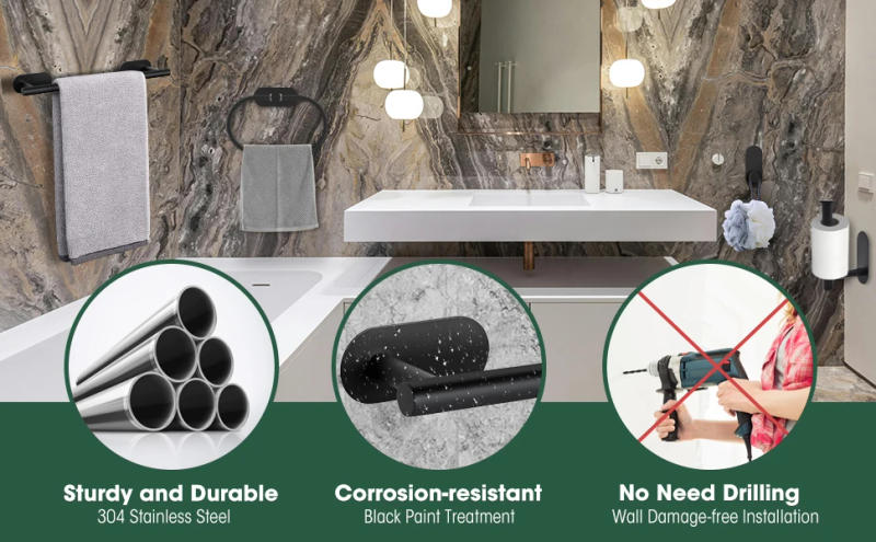 Description Picture 2 of itemBathroom Towel Bar  Set 5 Pieces Brushed Nickel Modern  Bathroom Hardware Set Stainless Steel Wall Mounted