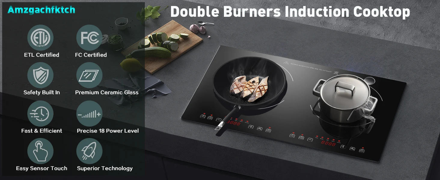 Description Picture 2 of itemHorizontal Electric Stove, Built-In Induction Cooker, 1800W Sensor Touch Electric Cooktop, 18 Power Levels, Timer, Safety Lock,