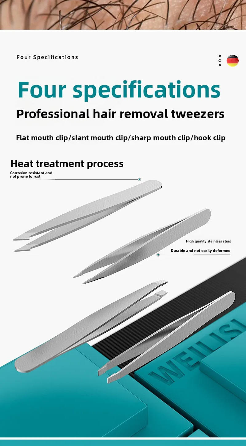 Description Picture 6 of item4PCS Eyebrow Tweezers Set Stainless Steel Slanted Professional Hair Removal Tools for Eyebrows Facial Splinter Ingrown Hair