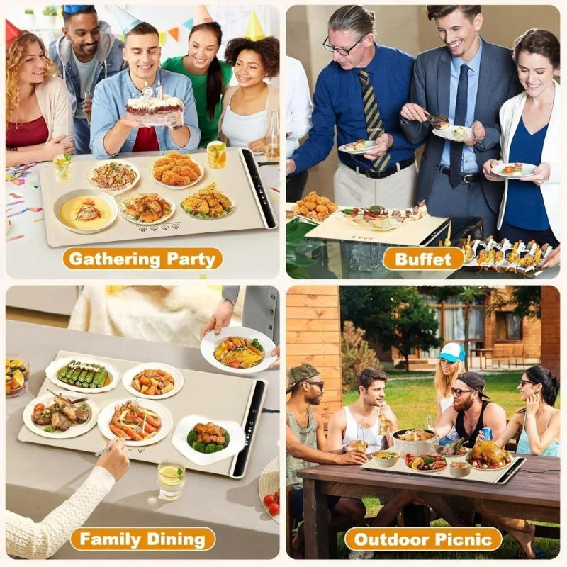 Description Picture 3 of itemElectric Warming Tray Foldable Food Warmer Mat with 3 Tem Setting Fast Full Surface Heating Portable Electric Food Warming Tray