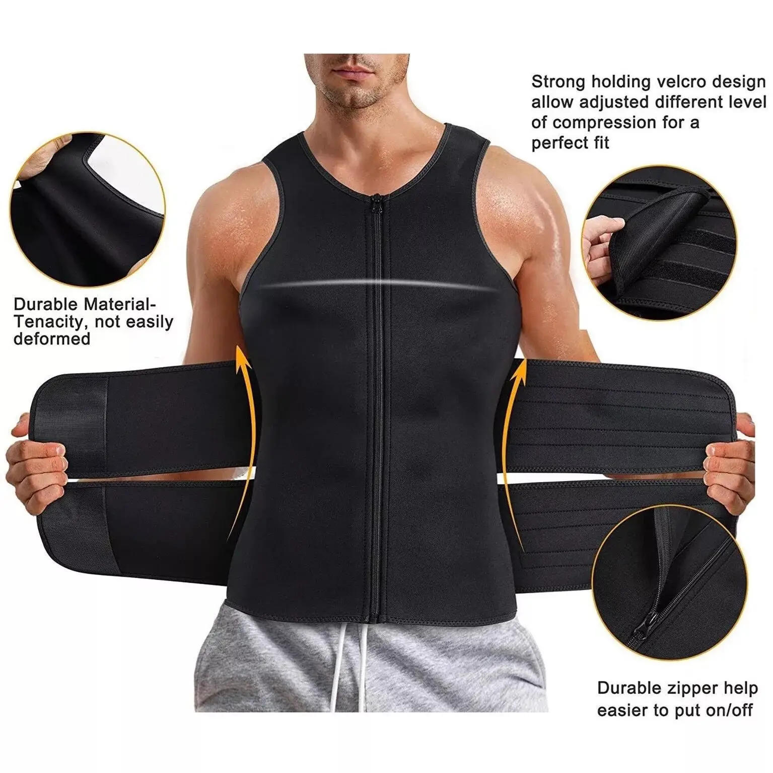 Description Picture 4 of item1pcs Men's corset Waist Trainer Men Slimming Body Shaper Vest Zipper Velcro Strap Correction Abdomen Tank Top Fitness Shapewear
