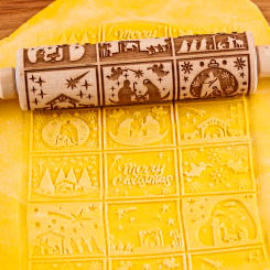 35X4.5CM 9 Grids Christmas Jesus Snowflake Angel Deep Engraved Wooden Embossed Cookies Rolling Pin for Baking 3D Mold