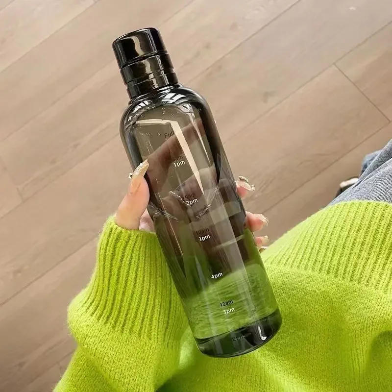 Description Picture 3 of item500/750ml Transparent Plastic Water Bottle Time Marker Creative Large Capacity Leakproof Milk Cup Drinkware Kid School Gym Sport
