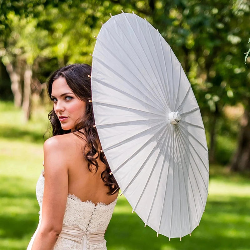 Description Picture 5 of itemHot 50pcs White Paper Long-handle Parasol Chinese Craft Paper Umbrella for Wedding Photograph Accessory Party Decor
