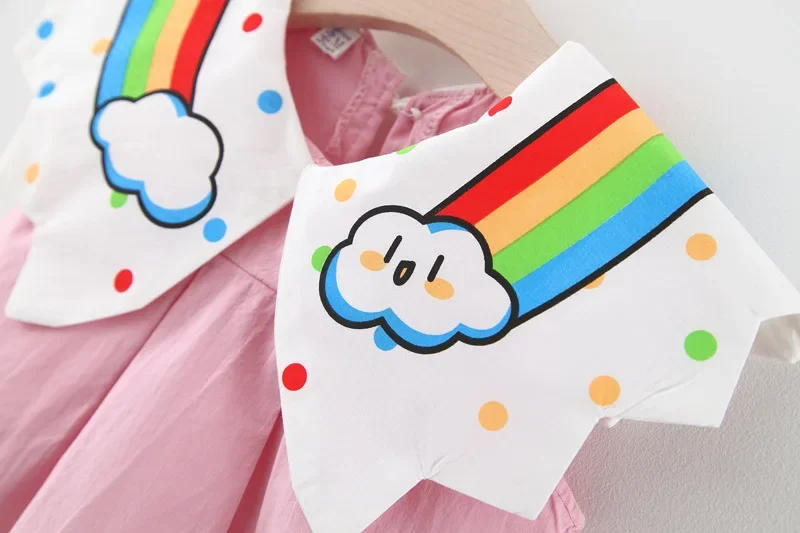 Description Picture 6 of itemNew Children's Clothing Summer Girls Rainbow Cloud Big Flip Collar Contrast Sleeveless Dress Korean Cartoon Dress