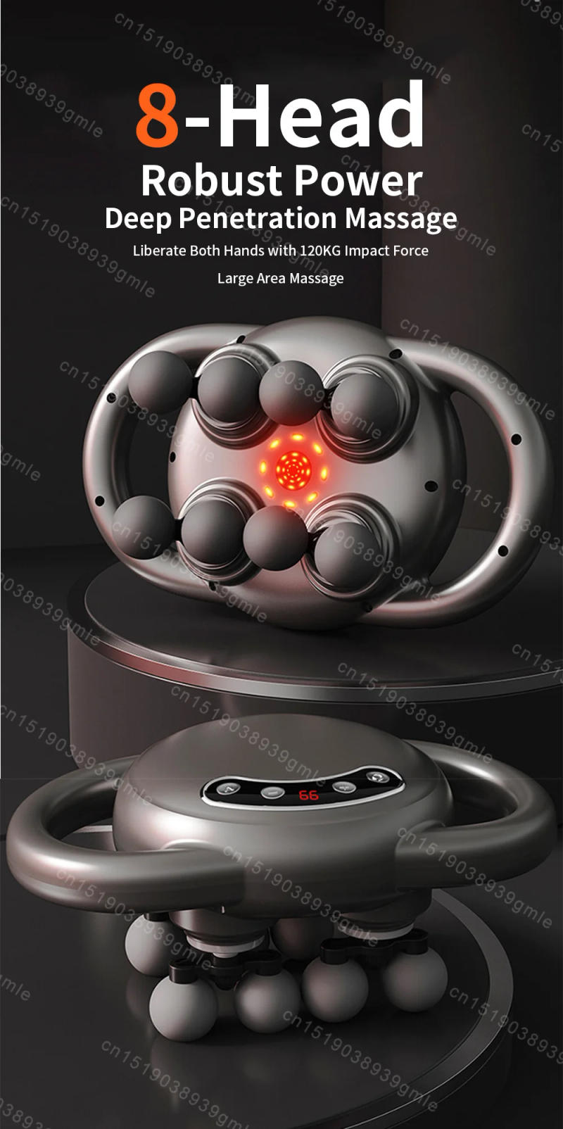 Description Picture 6 of itemRed Light Massage Fascial Gun 8 Heads Vibration Massager Leg Back Massage Gun Deep Tissue Muscle Relax Shaping Fitness Tool