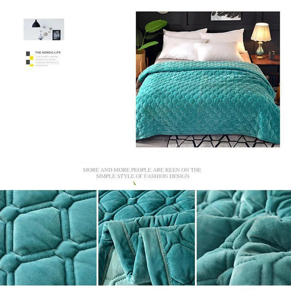 Description Picture 5 of itemSuper Soft Flannel Bedspread Geometric Quilted Bed Linens Bedspreads For Winter Warm Flat Sheet Blanket Cover Coverlet покрывало