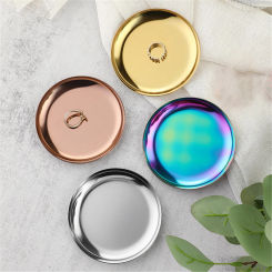 Light luxury metal round small jewelry tray stainless steel storage tray dormitory cosmetics jewelry plate ornaments