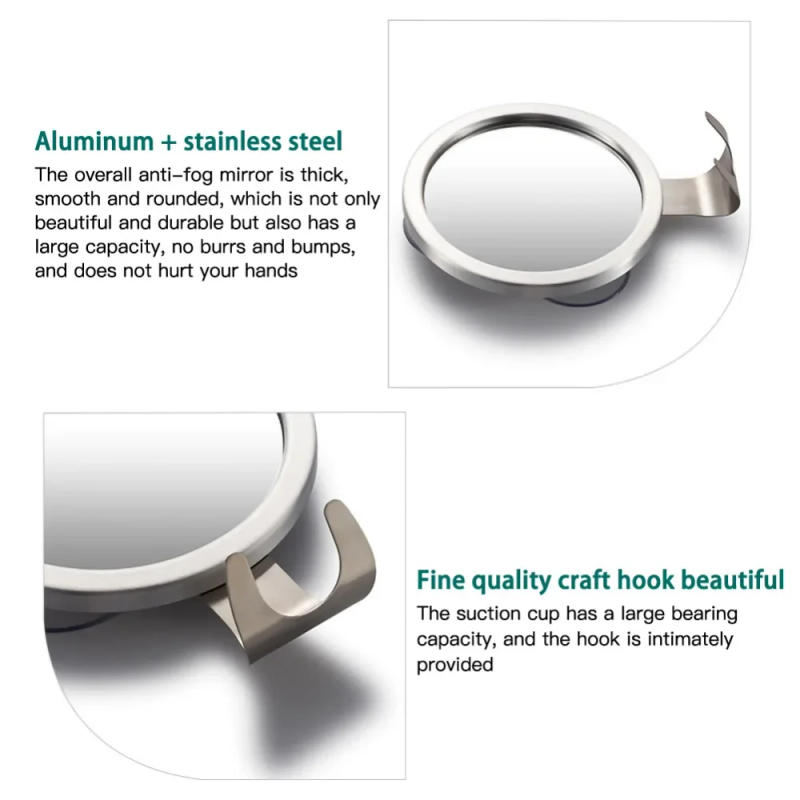 Description Picture 6 of itemMist free 6in bathroom mirror makeup mirror anti fog hanging shaving mirror shower mirror vacuum suction cup shaver seat mirror