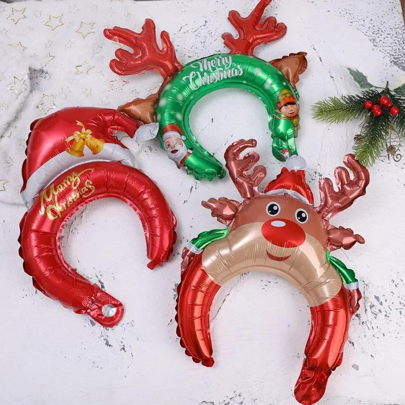 Description Picture 5 of item1/20PCS Christmas Balloons Headband Santa Claus Antlers Hair Band Foil Balloon Happy New Year Christmas Decor Children Gifts