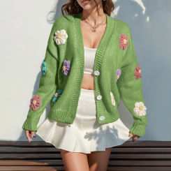 Women Winter Knit Cardigan Coat Flower Open Front Button Down Loose Cropped Cardigan Cotton Sweater Plus Size Cute Girl Clothing