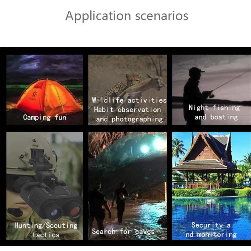 Description Picture 2 of itemNV8160/R18/R19/R7/NV8000 1080P Night Vision Binoculars 4X Digital Zoom Infrared Head Mounted Camera for Hunting Tactics Goggle