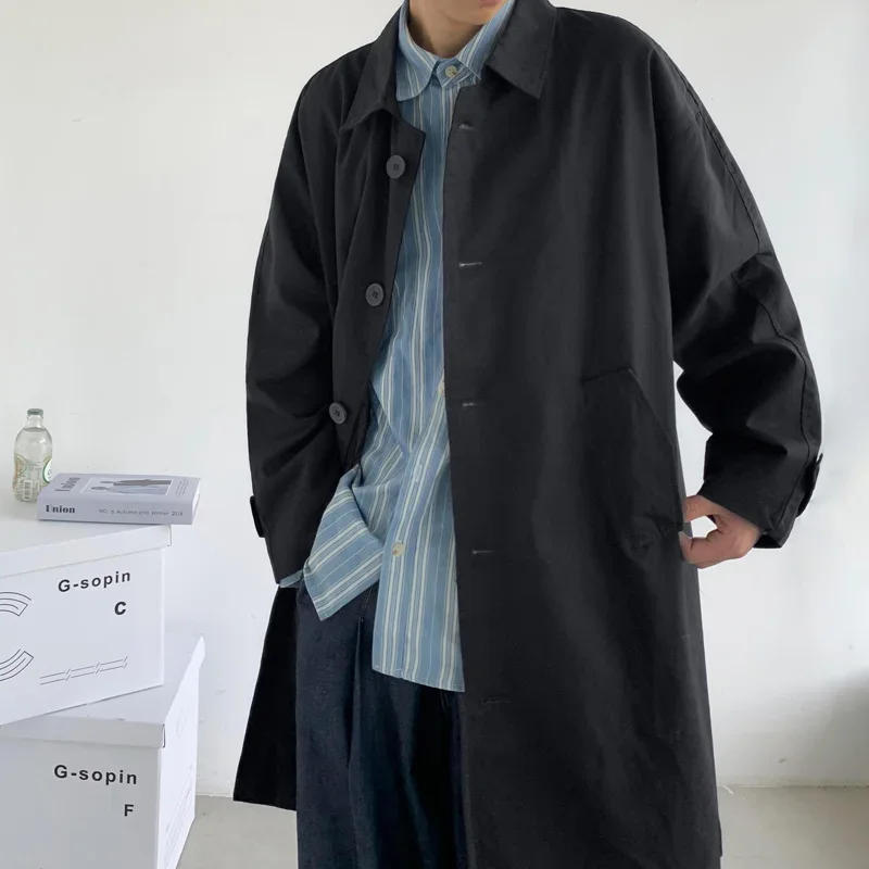 Description Picture 4 of itemMen's Wear 2022 Autumn Fashion New Single Breasted Trench Clothes Male Long Coat Loose Overcoat Trend Handsome Casual Windbreak