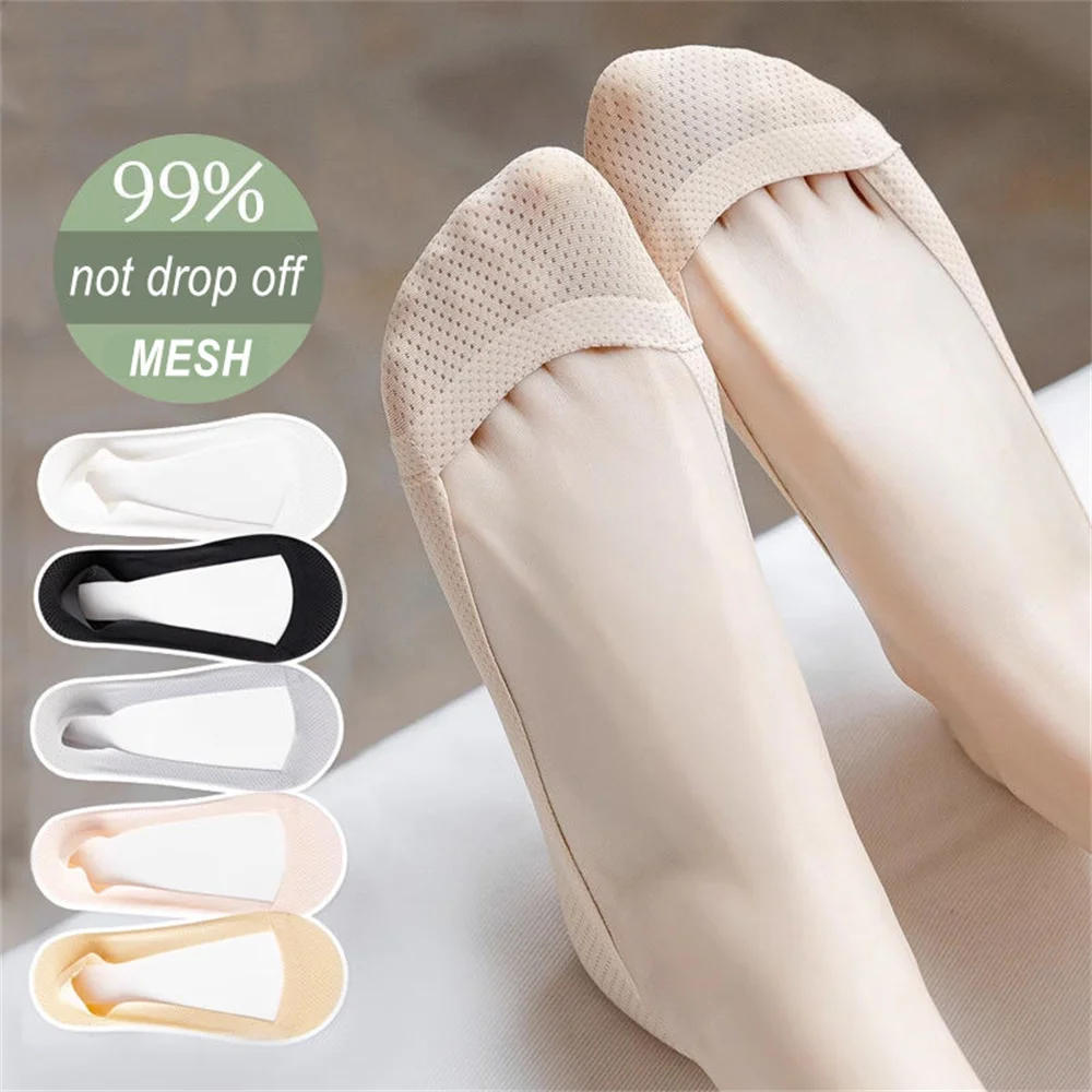 Description Picture 2 of item4 Pairs/Set Cotton Bottom Boat Socks Women Non Slip Summer Thin Ice Silk Non Fall Invisible Socks for High Heel Shoes