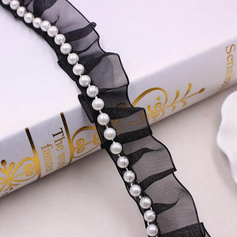 Description Picture 5 of item1Yards Black White Beaded Fringe  Lace Ribbon Pearl Embroidery Fabric Tassel Trim Jewelry Diy Clothing Wedding Dress Accessories