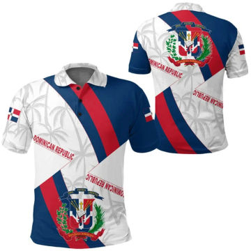 Summer Vintage 3D Dominican Republic Flag Printing Polo Shirt Dominican Coat Of Arms Emblem Graphic Polo Shirts Fashion Clothing