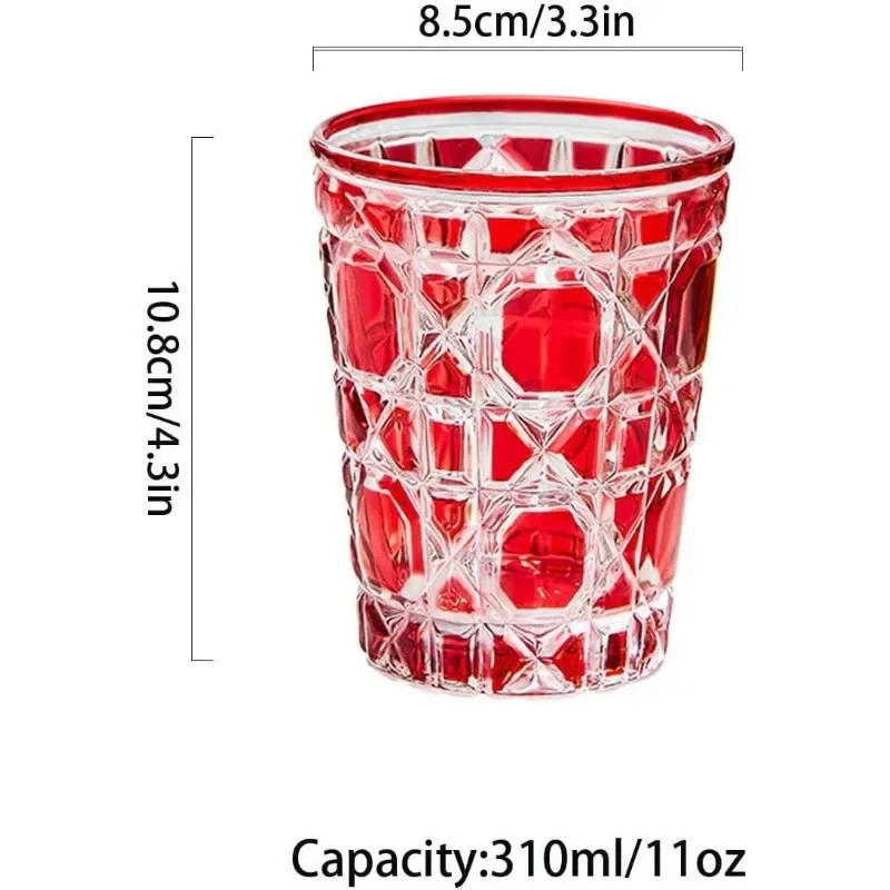 Description Picture 4 of item310ml European Style Creative Whiskey Glasses Colorful Checkered Glass Cup Hand-carved Drinking Water Bottle Summer Coffee Mugs