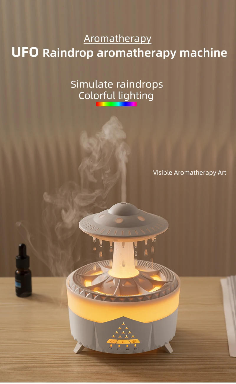 Description Picture 5 of item350ml Aroma Air Humidifier Mini Usb Remote Control Raindrop Colorful Light Aromatherapy Room Rain Cloud Aroma Oil  Diffuser