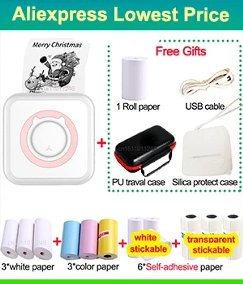 Description Picture 2 of itemKGG Mini Portable Thermal Printer Paper Photo Pocket Thermal Printer Printing Wireless BT Connect Printers 200dpi Photo Lable