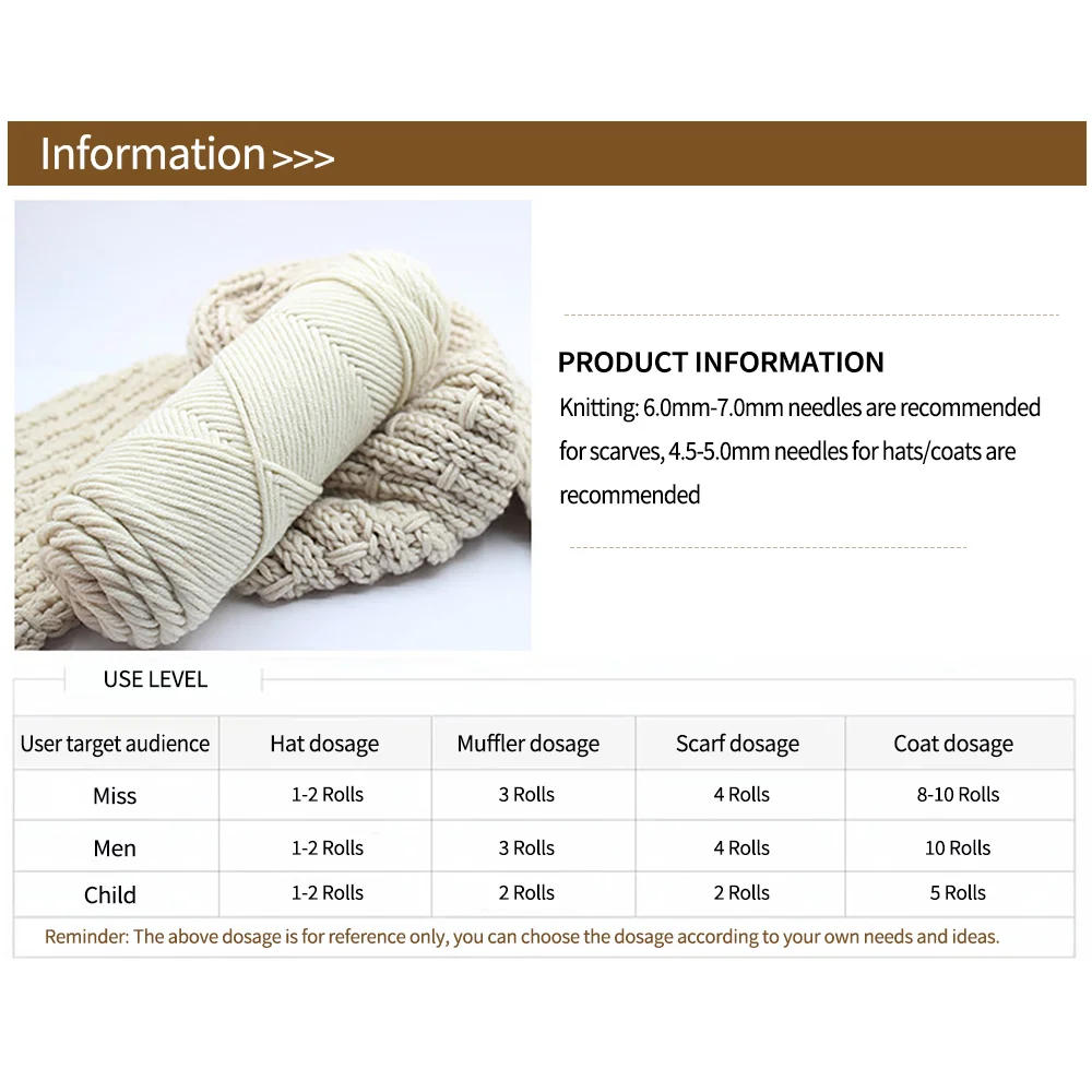 Description Picture 3 of item100g/roll 8-ply Milk Cotton Yarn Hand-Knitting Thread Soft Warm DIY Cotton Threads Baby Wool for Hand Knitting Crochet Yarn