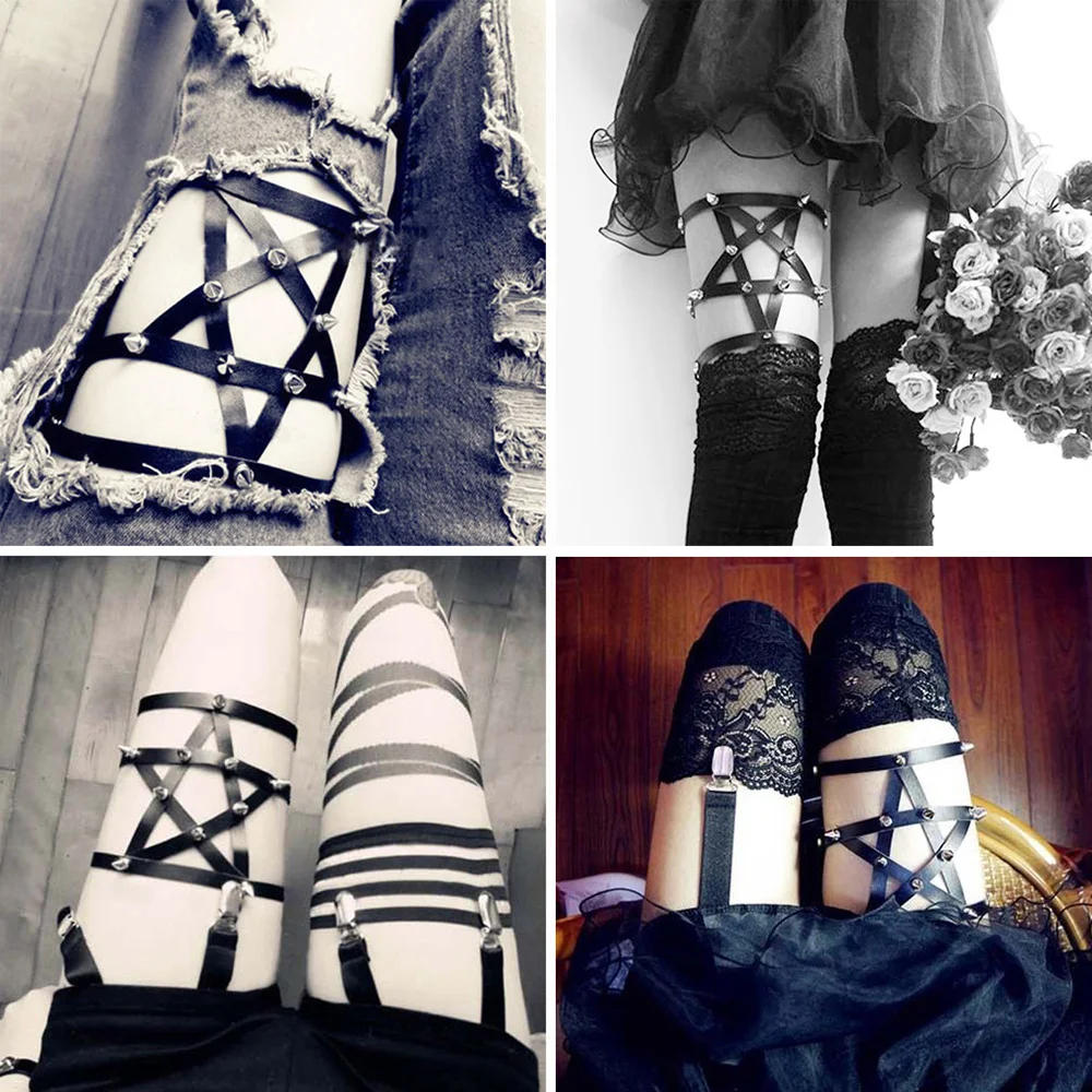 Description Picture 5 of itemHarajuku Cosplay Rock Sexy Leather Belt Suspenders Heart Elastic Leg Girl Women Harness Goth Black Gothic Punk Thigh Garter