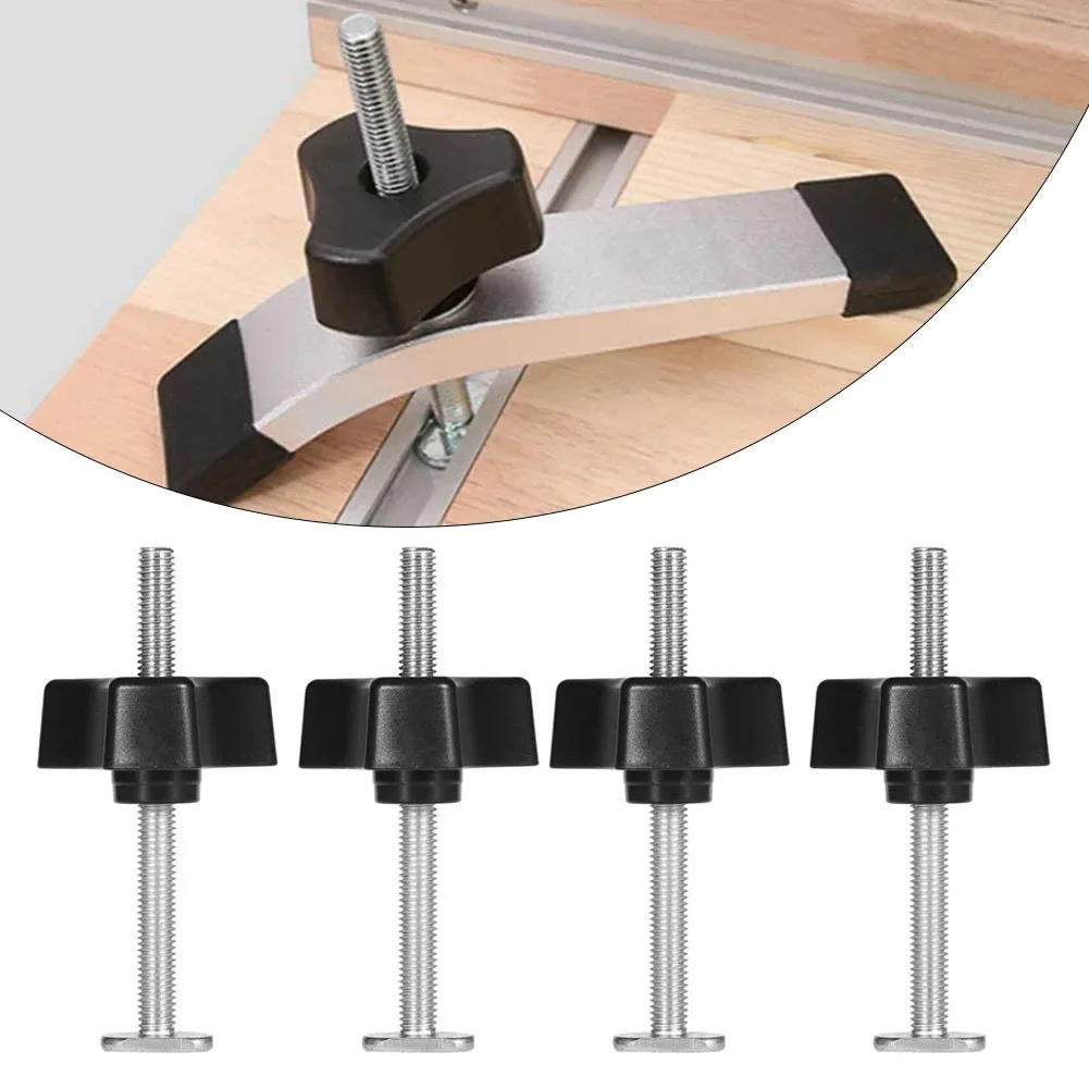 Description Picture 2 of item4Set M8 T-Track Bolts Knobs Clamps Woodworking Jigs Slide Handle Screws M8 Nut Saw Table Acting Hold Down Clamp Hand Tools