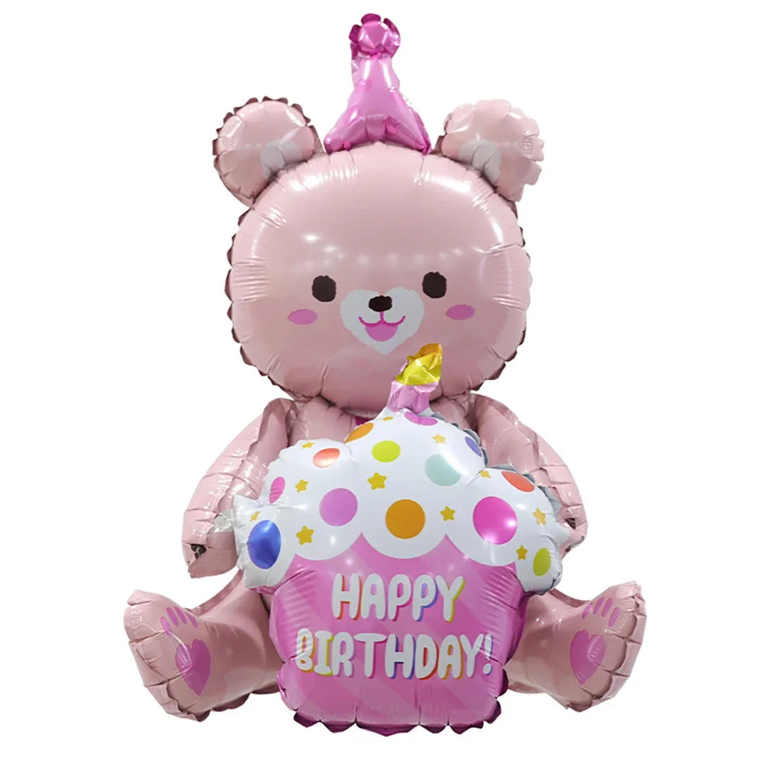 Description Picture 4 of itemIns 4D Pink Bear Hugs Cake Foil Balloon Girl Baby Happy Birthday Party Favors Gift for Kids Photo Props