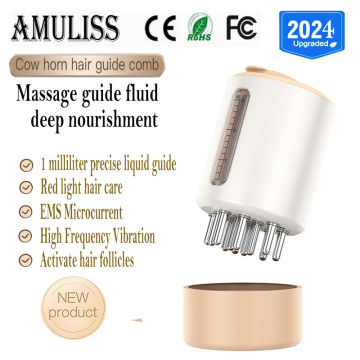 Amuliss 2024 Scalp Massager Cow Horn Massage Comb Red Light Essence Oil Applicator Promote Hair Growth Portable Hair Guid Comb