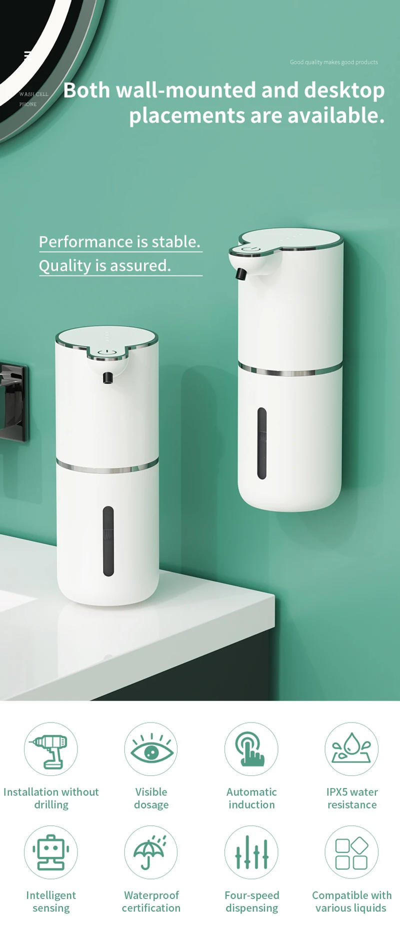 Description Picture 2 of itemTouchless Automatic Liquid Soap Dispenser USB Rechargeable Electric Foaming Bathrooms Accessories Adjustable