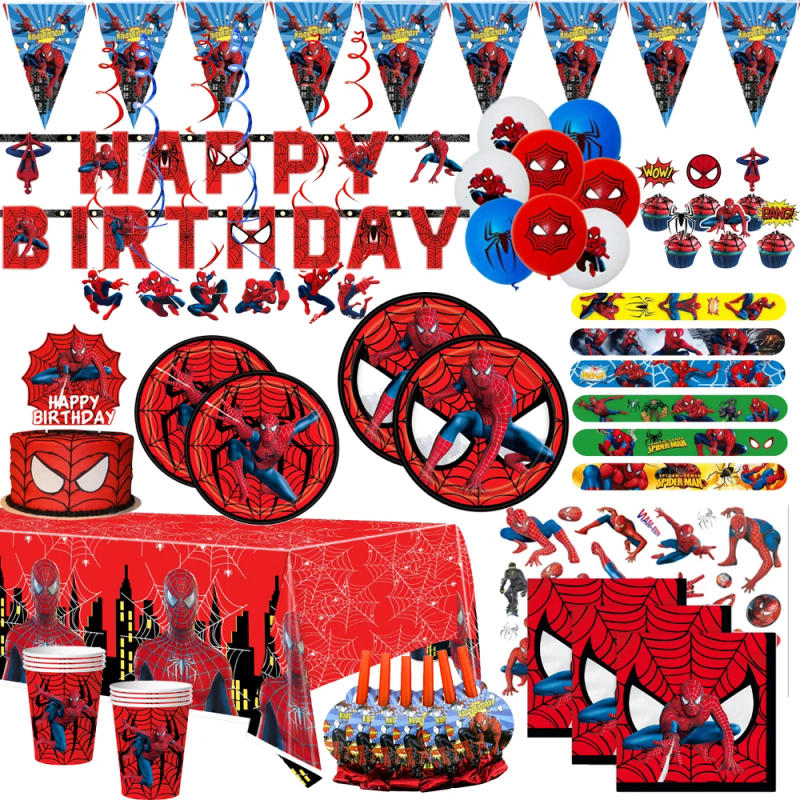 Description Picture 2 of itemRed Spiderman Party Supplies Marvel Theme Cup Plate Tablecloth Slap Bracelets Cake Topper Banner For Kids Birthday Decoration