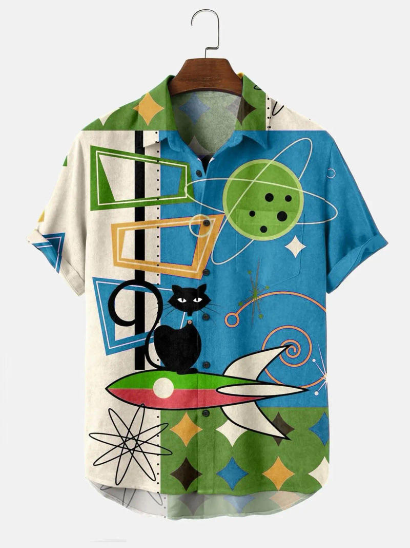 Description Picture 6 of itemFashionable Breathable Shirt 2024 Summer Color Printed Casual Lapel Short Sleeve Thin Hawaiian Vacation Flower Men's Trendy Top