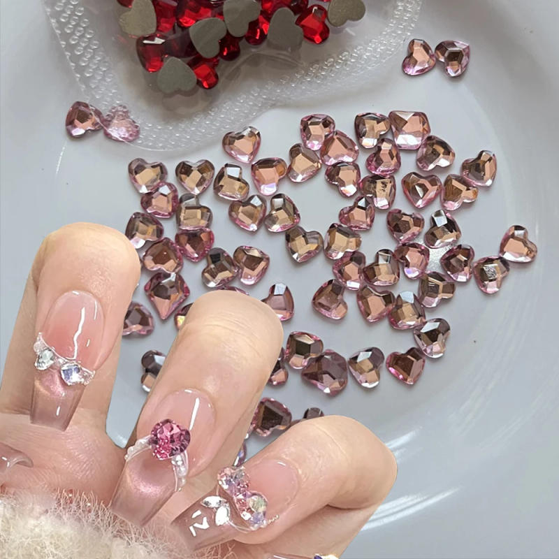 Description Picture 3 of item100pcs/Bag 3D Heart Rhinestones Nail Art Decorations Mini 6mm Flat-Bottom Jewelry Nail Charm Pink/Red Nail Art Stones Wholesale